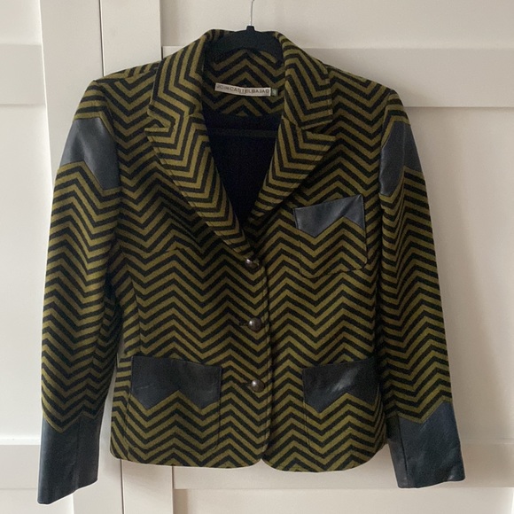 EUC RARE 80s -90s JC de Castelbajac chevron jacket wool with leather accents - Picture 14 of 15